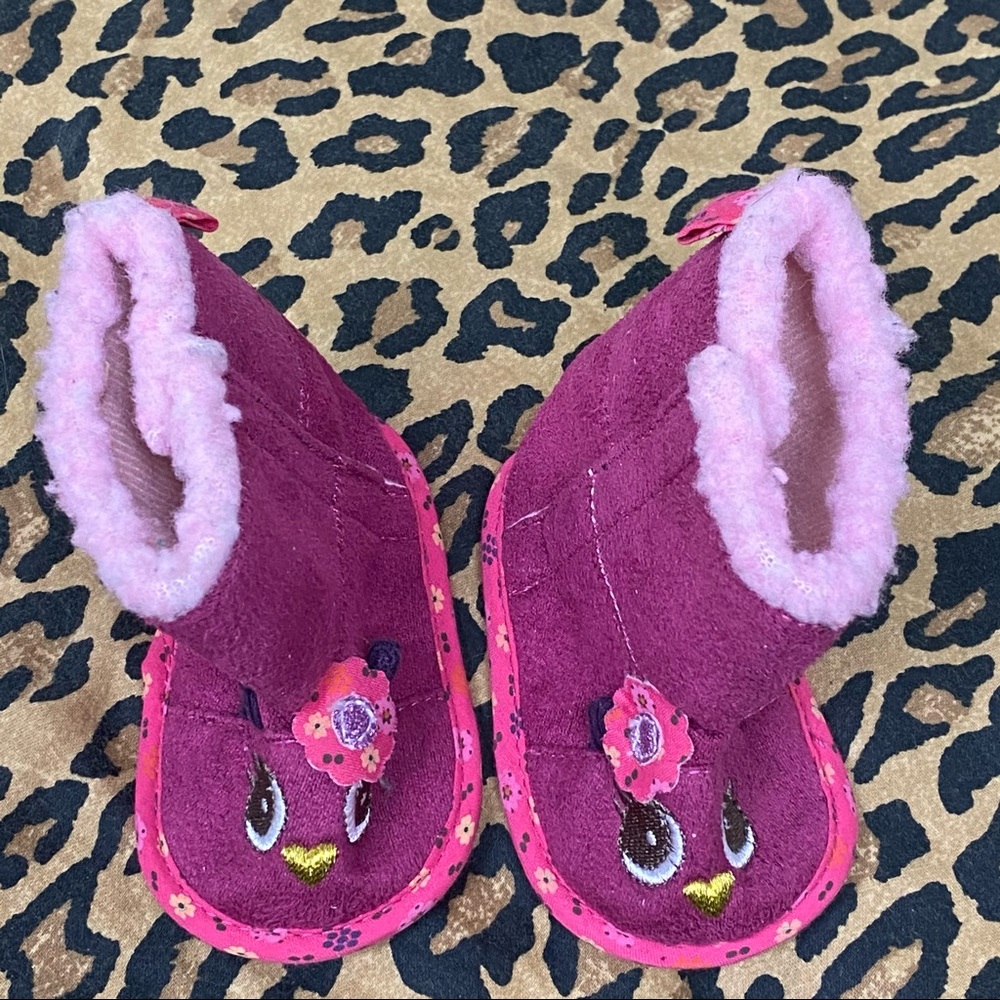 Rising star baby girl owl fur boots pink